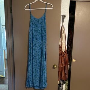 Blue Floral Spaghetti Strap Dress